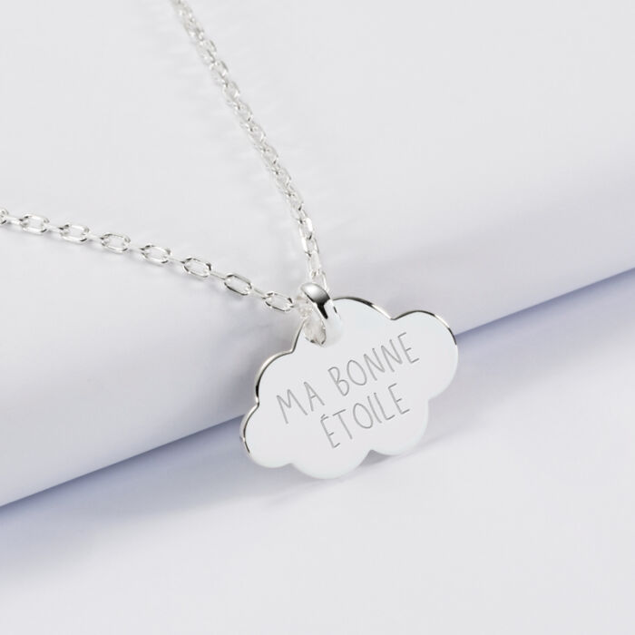 Pendentif enfant personnalisé prénom médaille gravée argent dormeuse nuage 20x14 - texte 2