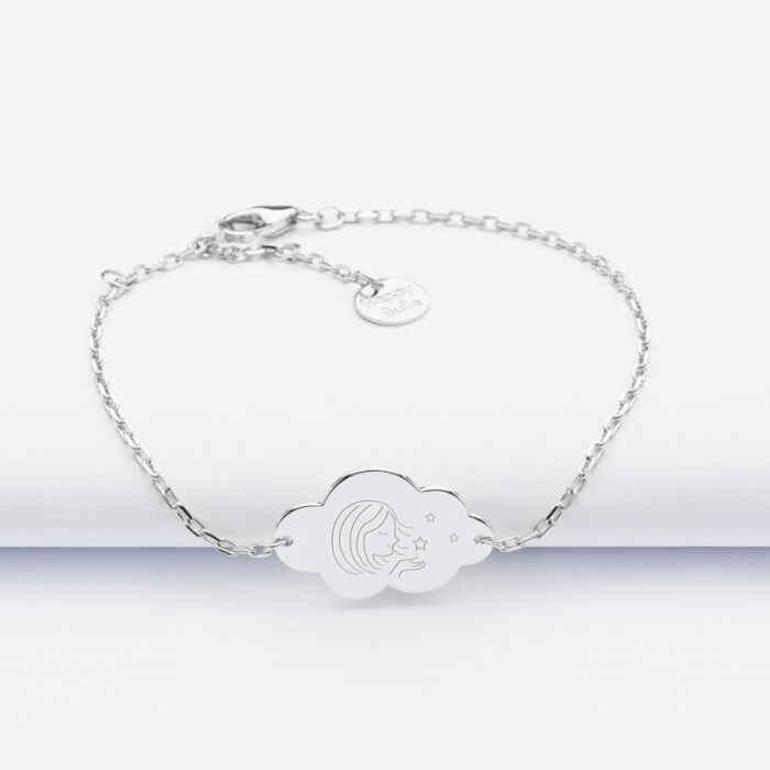 Personalised engraved silver cloud 2-hole medallion children's chain christening bracelet 20x14mm - fairy godmother