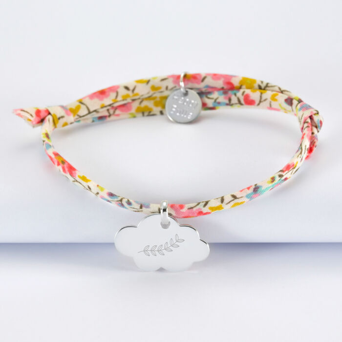 Personalised engraved silver cloud name medallion 20x14mm children's Liberty christening bracelet - olive branch