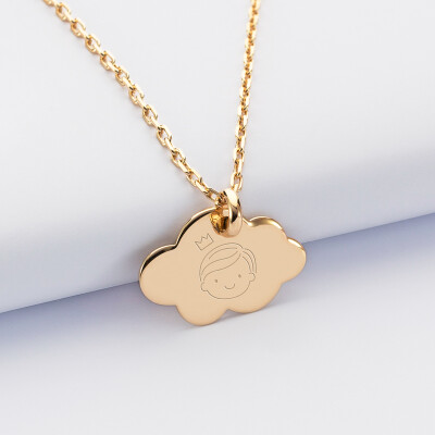 Pendentif baptême enfant personnalisé prénom médaille gravée plaqué or nuage 20x14 mm - petit garçon