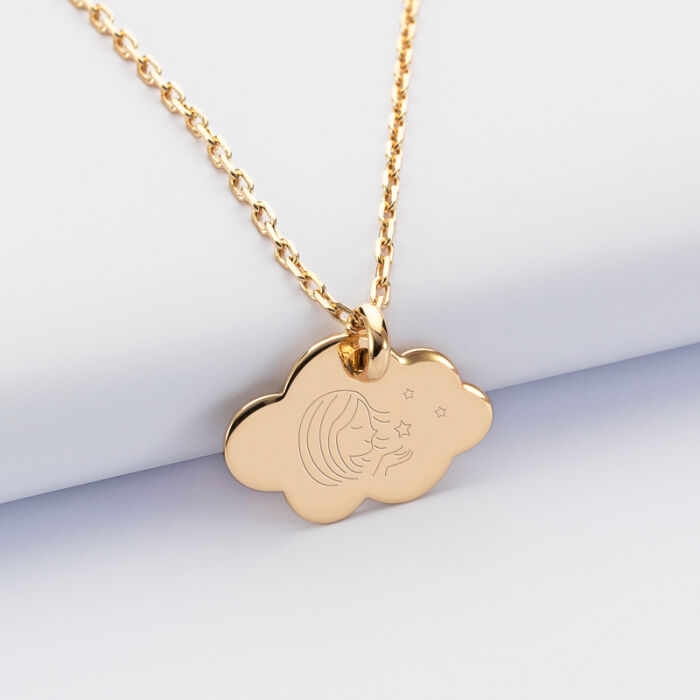 Pendentif baptême enfant personnalisé prénom médaille gravée plaqué or nuage 20x14 mm - bonne fée