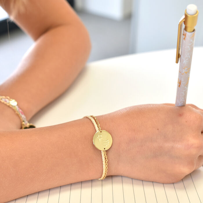 Bracelet enfant chaîne personnalisé médaille gravée plaqué or 2 trous 15 mm