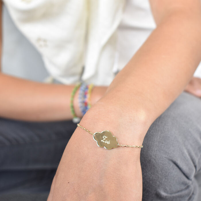 Personalised engraved gold plated cloud 2-hole medallion children's chain bracelet 20x14mm