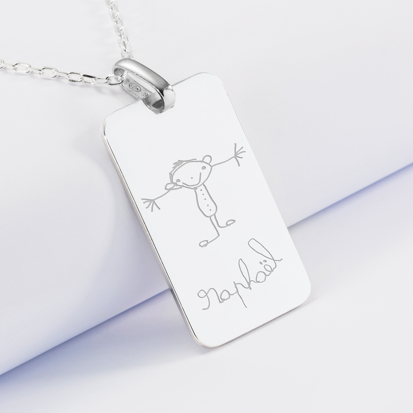 Ciondolo Rettangolare Personalizzato Con Foto E Testo - Acciaio Argentato, Catena 45 Cm, Regalo Per Coppie, Famiglia, Animali - Foto 4