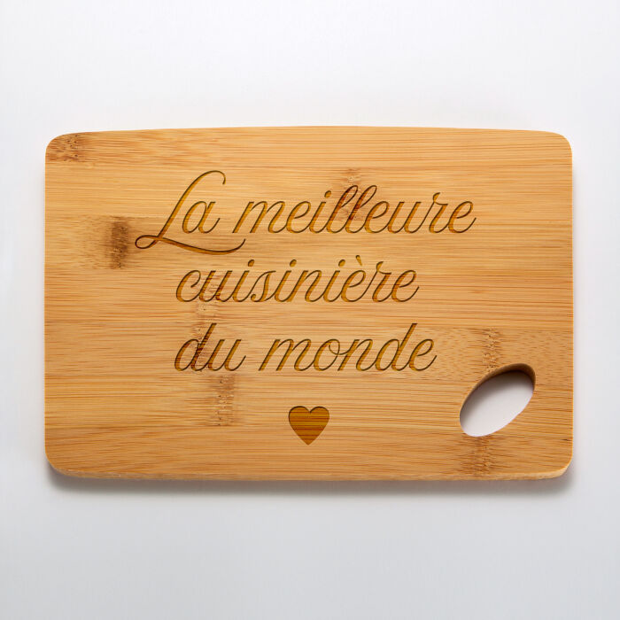 Planche à découper personnalisée bambou gravé 20x15 cm - texte et pictogramme