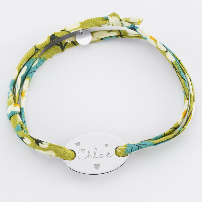Liberty 2 turn bracelet with personalised engraved oval silver medallion 25x16mm - name