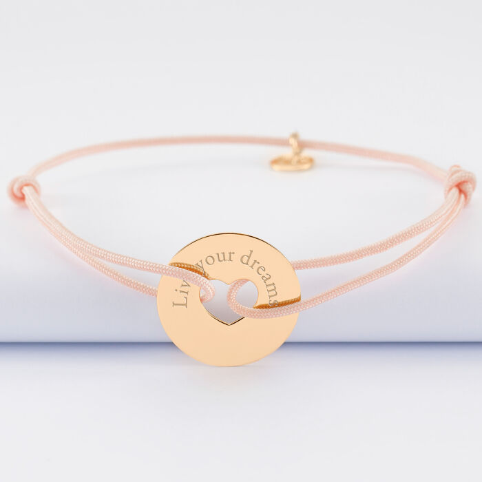 Bracelet personnalisé médaille gravée plaqué or cible coeur 21 mm - texte