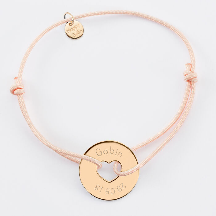 Bracelet personnalisé médaille gravée plaqué or cible coeur 21 mm - date