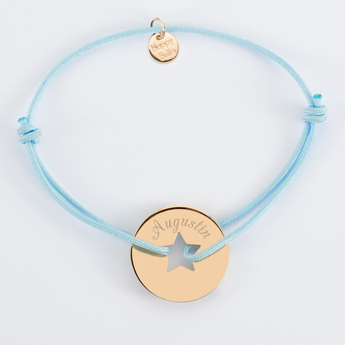 Bracelet personnalisé médaille gravée plaqué or cible étoile 21 mm - prénoms 2