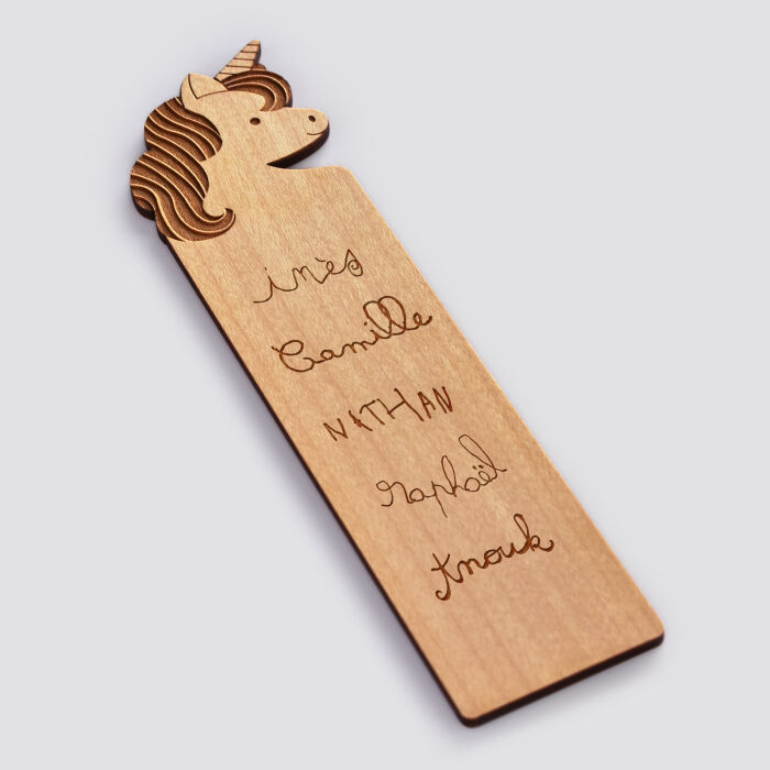 Personalised "Unicorn" engraved wooden bookmark - writing