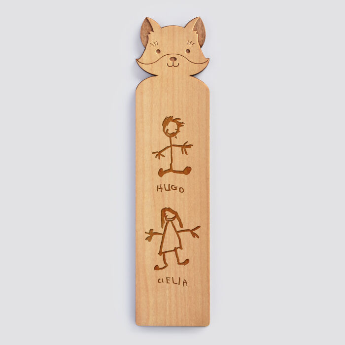 Personalised "Fox" engraved wooden bookmark - sketch