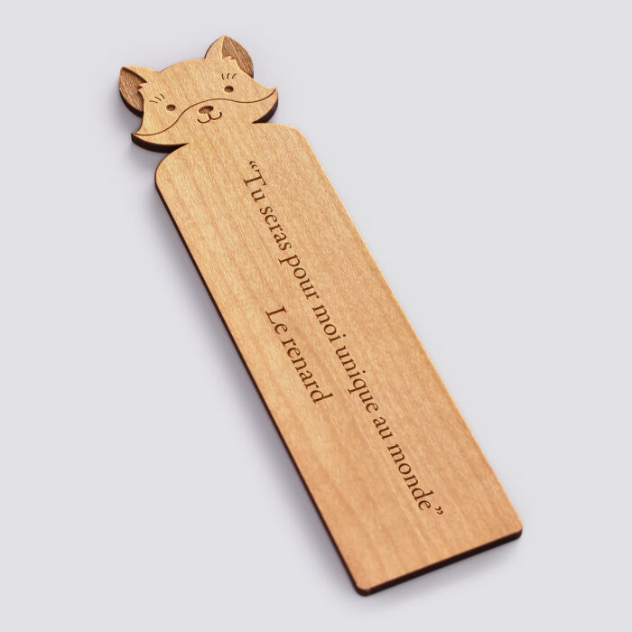 Personalised "Fox" engraved wooden bookmark - text