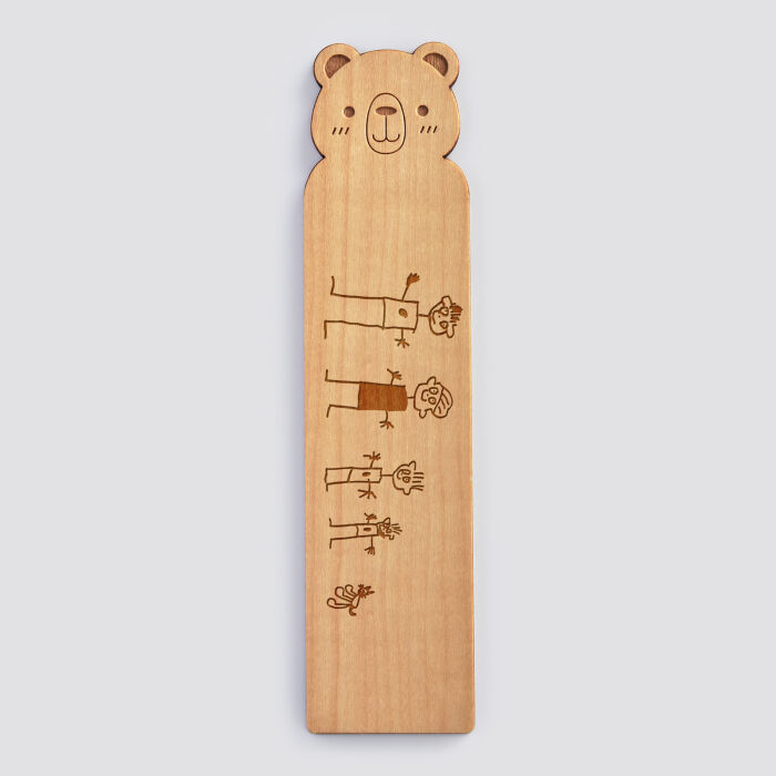 Personalised "Bear" engraved wooden bookmark - sketch