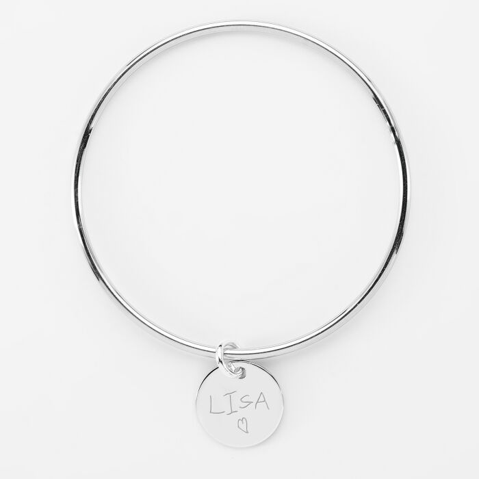 Bracelet enfant personnalisé jonc argent médaille gravée 15 mm - écrits