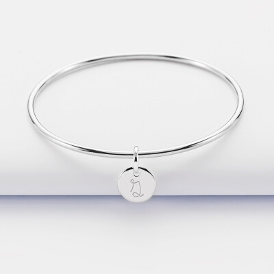 Bracelet enfant personnalisé jonc argent médaille gravée initiale 10 mm - 1