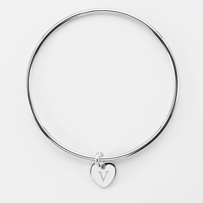 Bracelet enfant personnalisé jonc argent médaille gravée initiale coeur 10 mm - 4