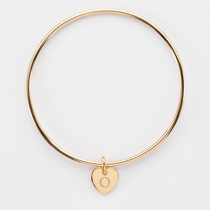 Bracelet enfant personnalisé jonc plaqué or médaille gravée initiale coeur 10 mm - 4