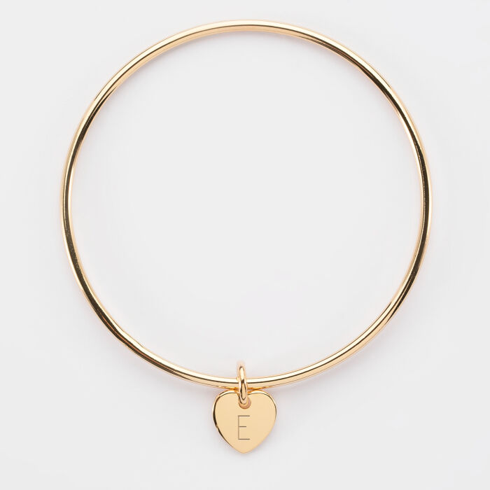 Bracelet enfant personnalisé jonc plaqué or médaille gravée initiale coeur 10 mm - 2