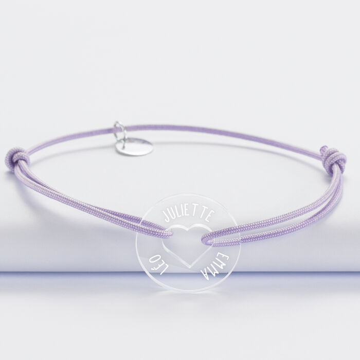 Bracelet personnalisé médaille gravée acrylique cible coeur 21 mm - prénom 2