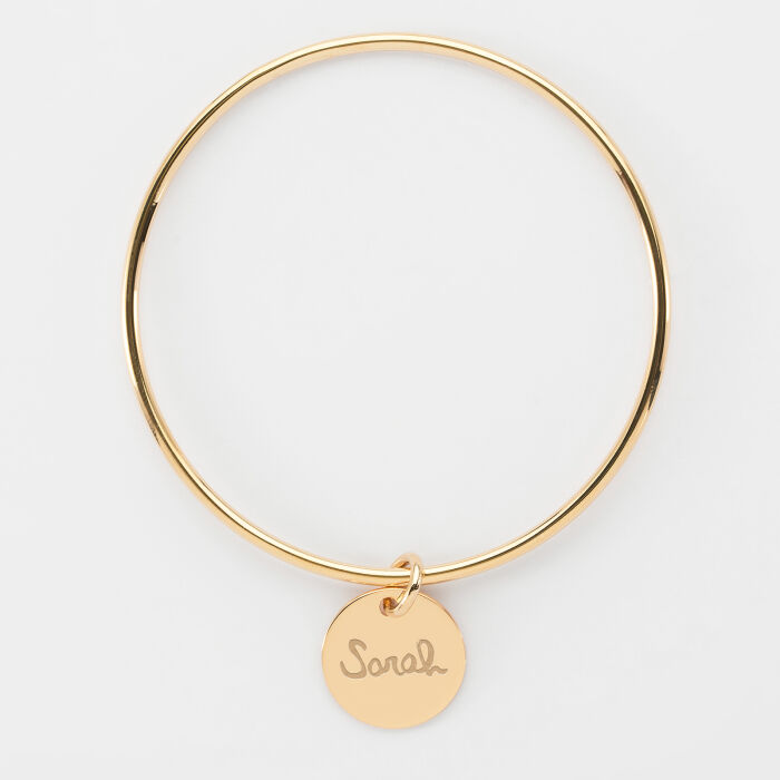 Bracelet enfant personnalisé jonc plaqué or médaille gravée 15 mm - écrits
