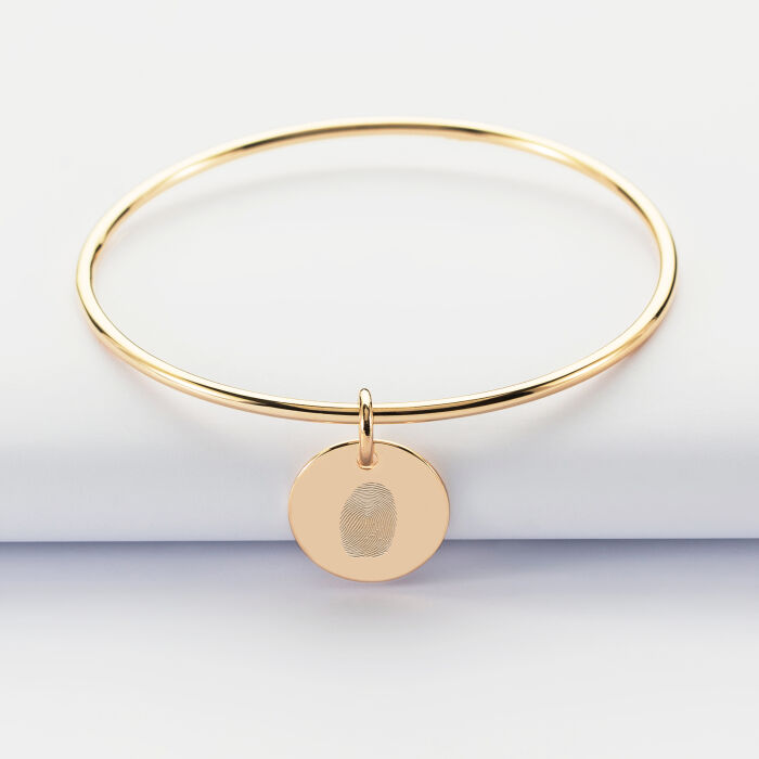 Bracelet enfant personnalisé jonc plaqué or médaille gravée 15 mm - empreinte