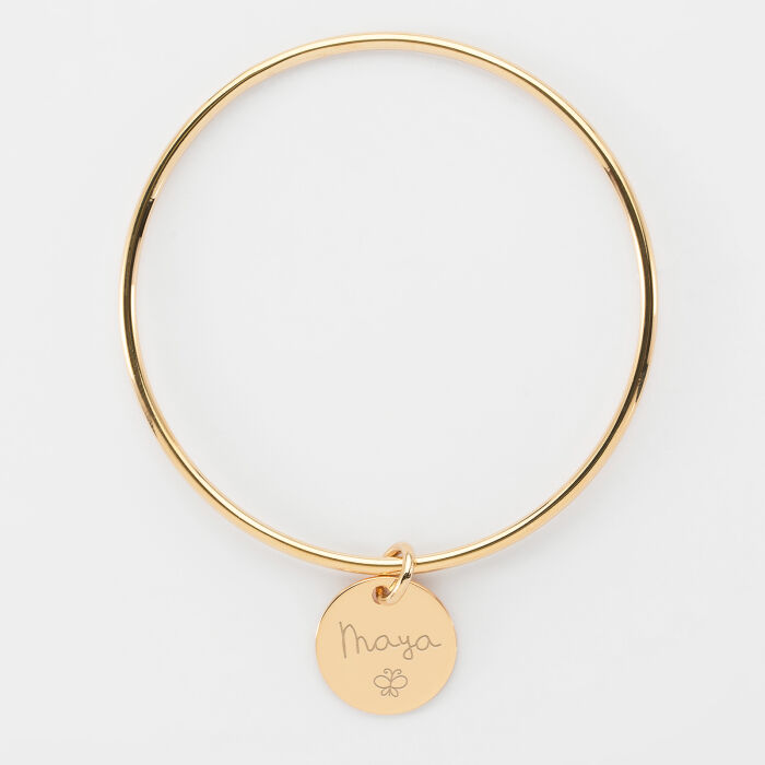 Bracelet enfant personnalisé jonc plaqué or médaille gravée 15 mm - prénom
