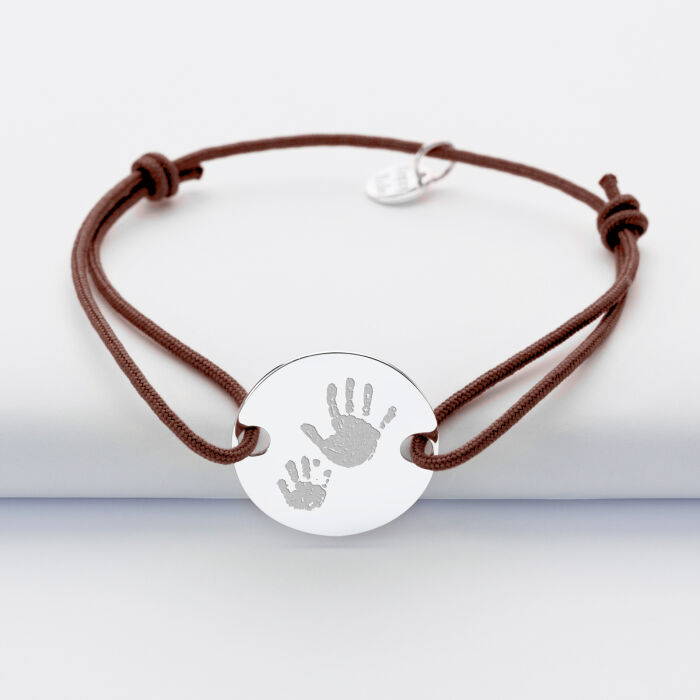 Bracelet homme personnalisé cordon simple médaille gravée argent 2 trous 20 mm - empreintes