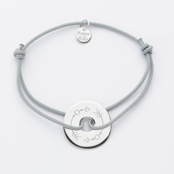 Bracelet homme personnalisé cordon simple médaille gravée argent cible 20 mm - illustration