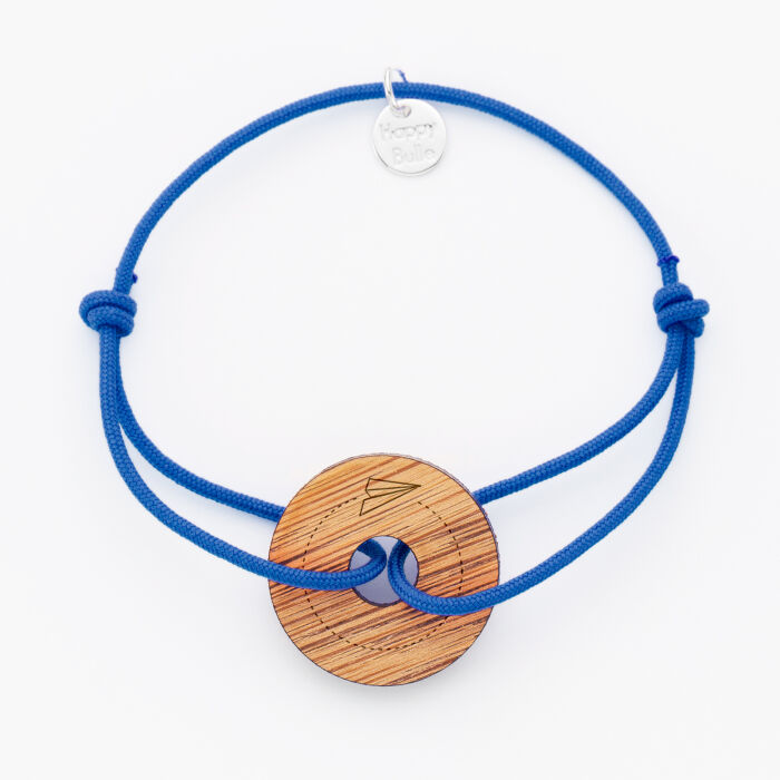 Bracelet homme personnalisé cordon simple médaille gravée bois cible ronde 2 trous 21 mm - illustration