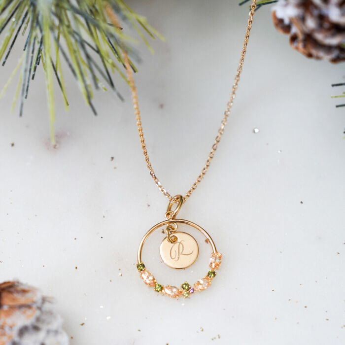 Gold-Plated Personalised Engraved 10 mm Charm with Crystal Circle Pendant