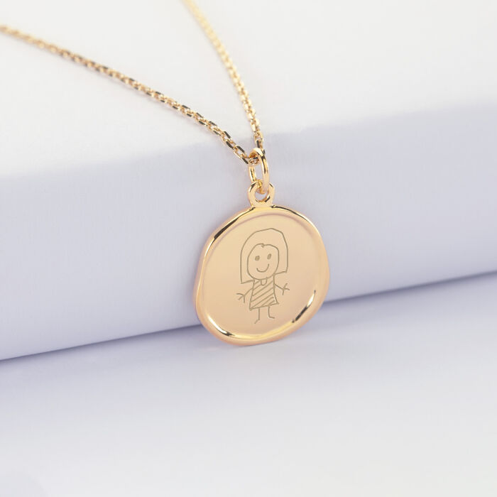 Pendentif personnalisé médaille cachet gravée plaqué or 17 mm - dessin