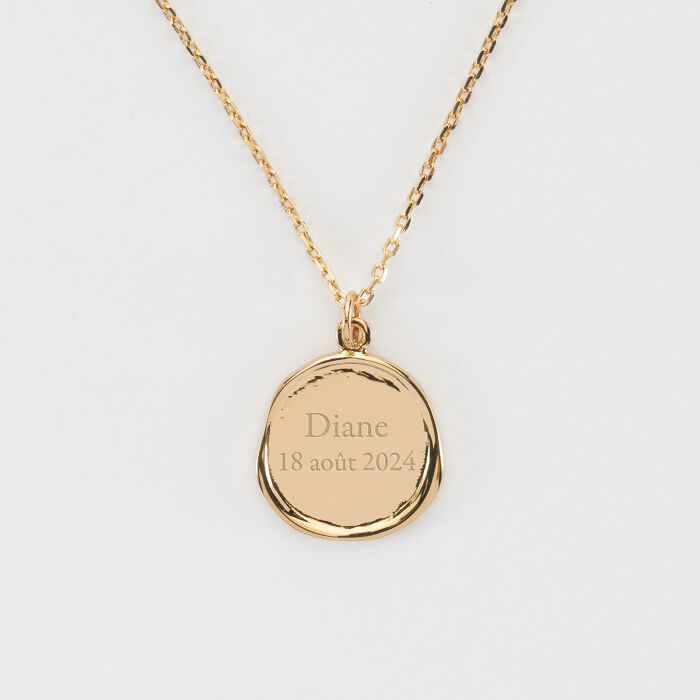 Pendentif personnalisé médaille cachet gravée plaqué or 17 mm - texte