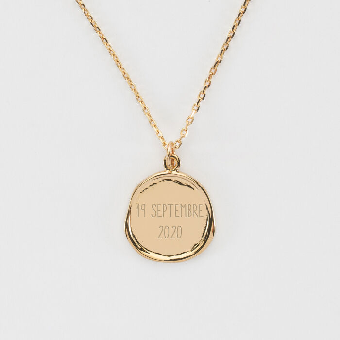 Pendentif enfant personnalisé médaille cachet gravée plaqué or 17 mm - texte