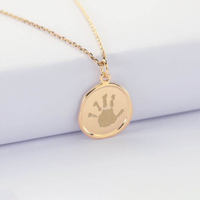 Pendentif enfant personnalisé médaille cachet gravée plaqué or 17 mm - empreinte
