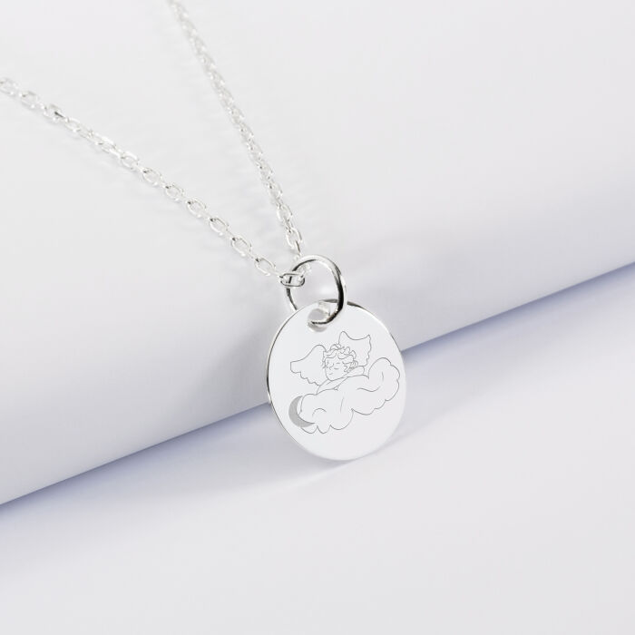 Pendentif enfant personnalisé médaille gravée argent  15 mm - HappyBulle x MyLovelyThing - ange nuage