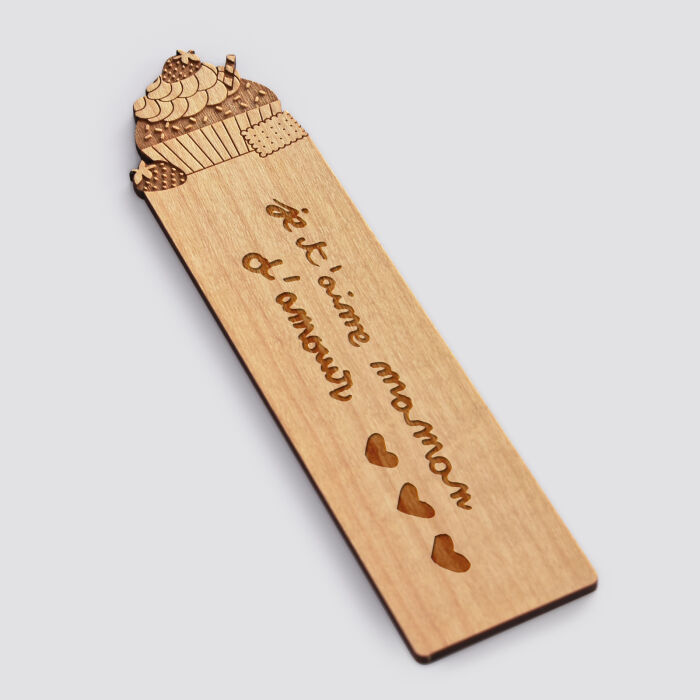 Personalised "Cupcake" engraved wooden bookmark - writing