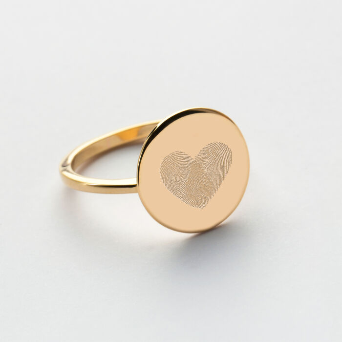 Bague plateau personnalisée plaqué or médaille gravée 15 mm - empreintes