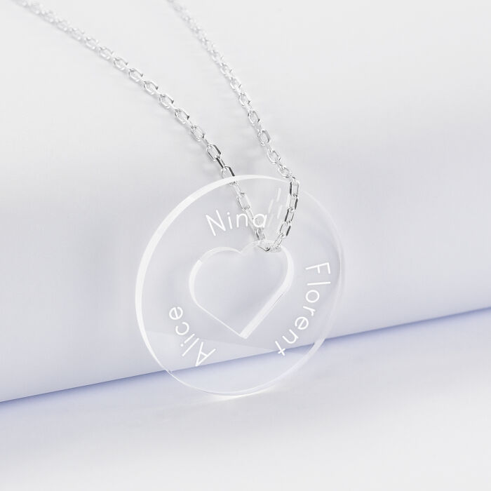 Personalised engraved acrylic heart target medallion pendant 28mm - name 1
