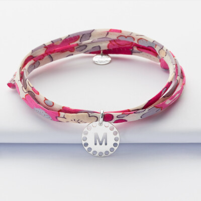 Bracelet 3 tours Liberty personnalisé médaille lettre initiale dentelle argent 14 mm 1