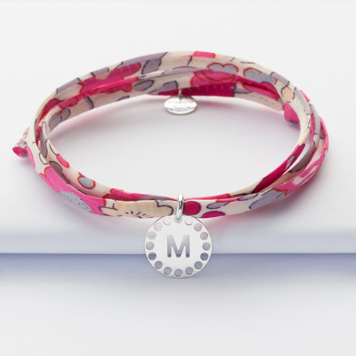 Bracelet 3 tours Liberty personnalisé médaille lettre initiale dentelle argent 14 mm 1
