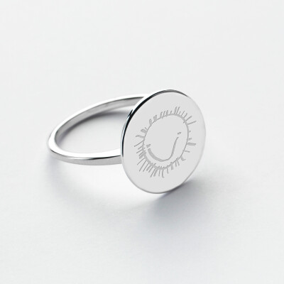 Bague plateau personnalisée argent médaille gravée 15 mm - dessin Bague plateau personnalisée argent médaille gravée 15 mm - dessin