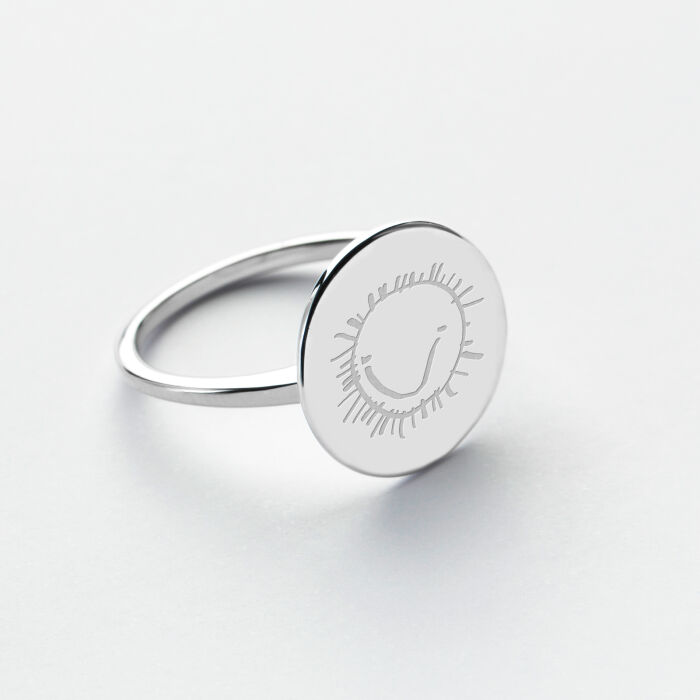 Personalised silver engraved flat medallion ring 15mm - sketch