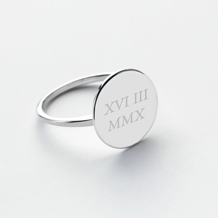 Bague plateau personnalisée argent médaille gravée 15 mm - texte