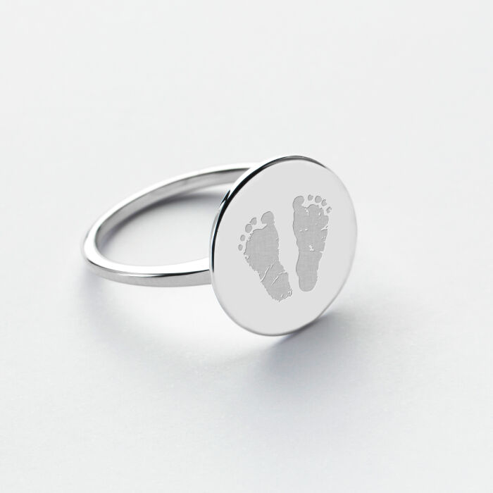 Bague plateau personnalisée argent médaille gravée 15 mm - empreinte