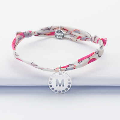 Bracelet enfant Liberty personnalisé médaille lettre initiale dentelle argent 14 mm -1