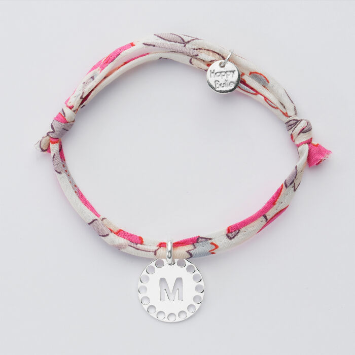 Bracelet enfant Liberty personnalisé médaille lettre initiale dentelle argent 14 mm - 2