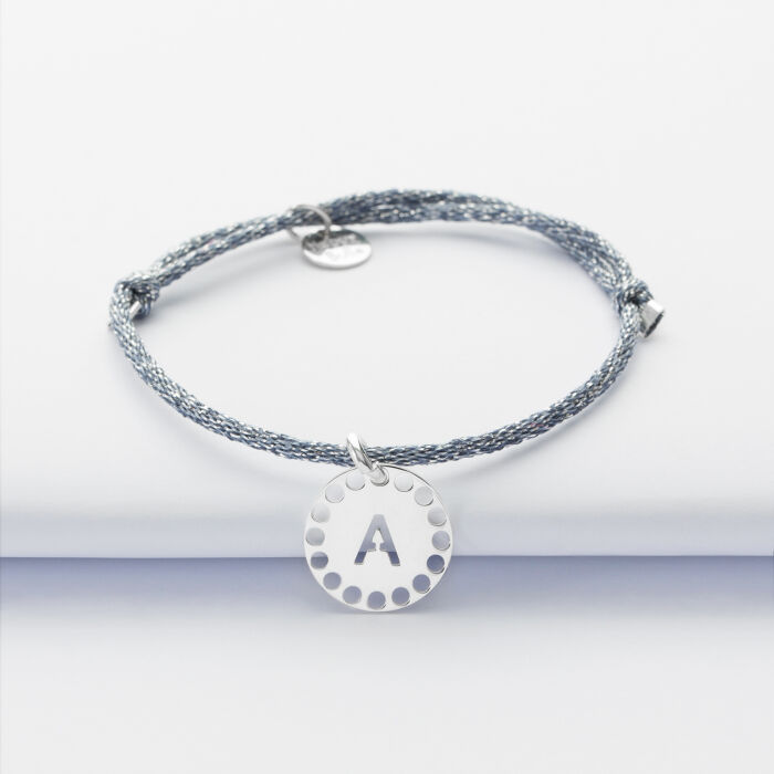 Personalised children's sparkly cord initial letter silver lace effect medallion bracelet 14 mm - 1
