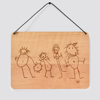 Cadre de décoration personnalisé gravé bois rectangle 20x14,6 cm - dessin