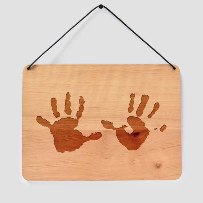 Cadre de décoration personnalisé gravé bois rectangle 20x14,6 cm - empreintes mains