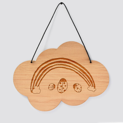 Cadre de décoration personnalisé gravé bois nuage 20x14,6 cm - dessin